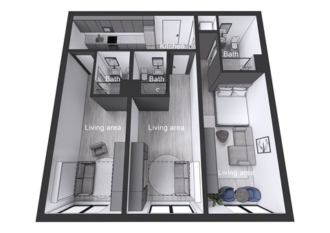 Floor plan for 1 bed, 1 bath, 206 sqft